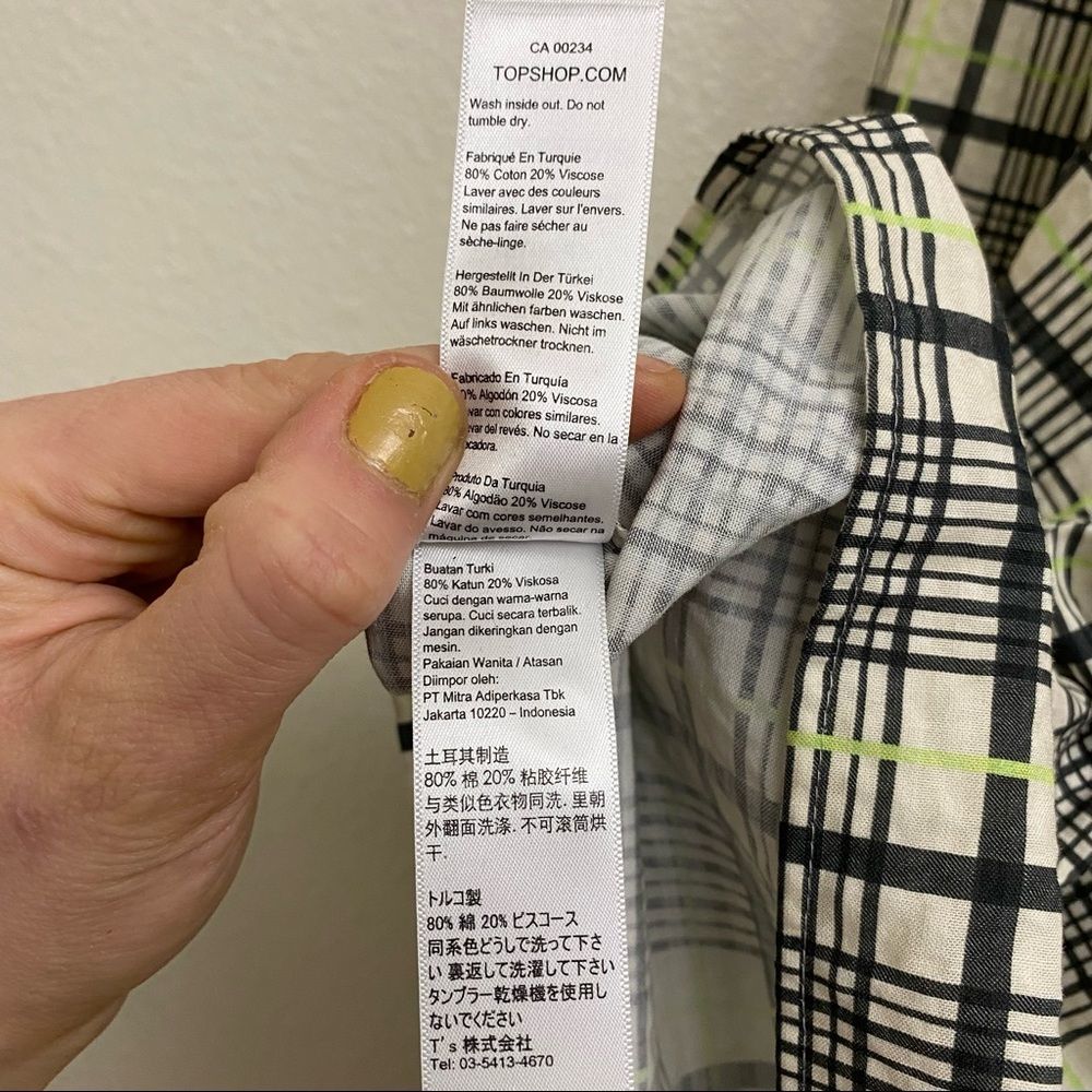 Topshop Smock Blouse in Green Check - Picture 10 of 10